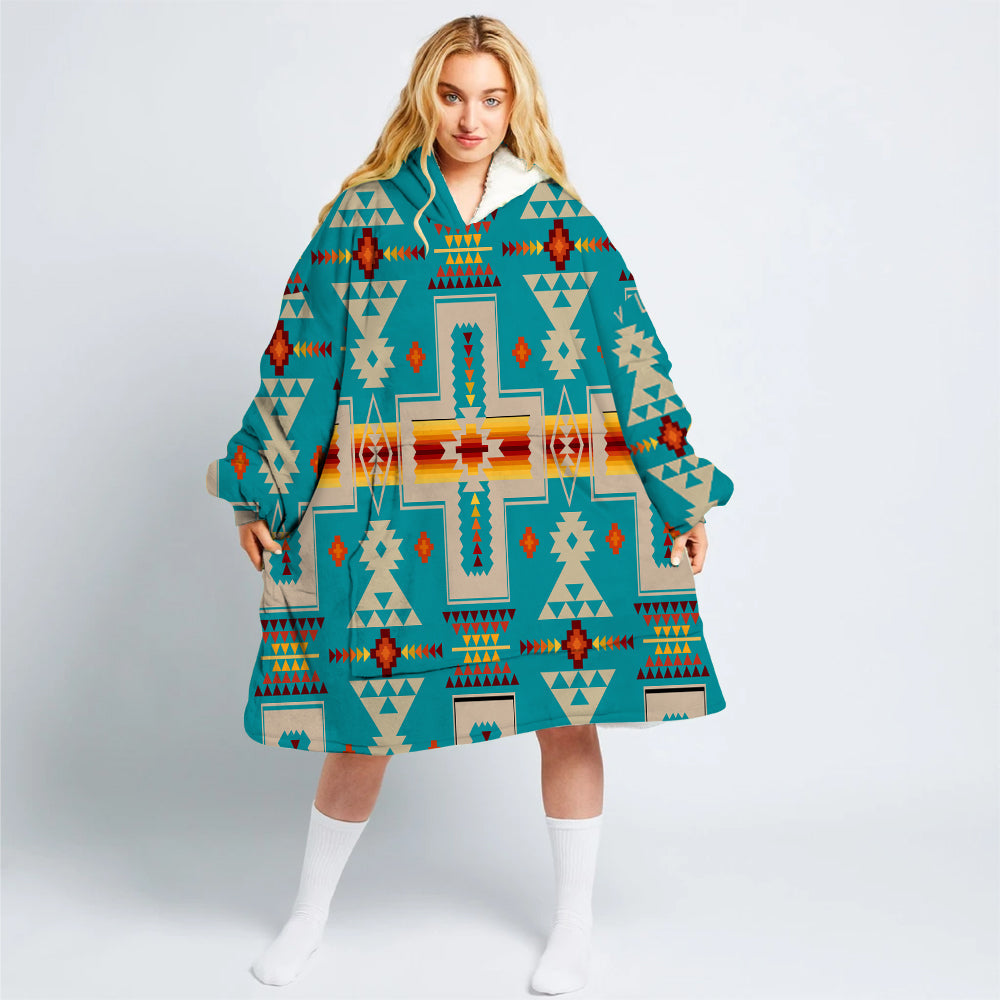 GB-NAT00062-05 Turquoise Tribe Long Fleece Hoodie