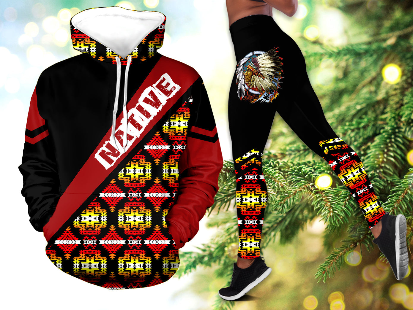 HLS001013 Pattern  Native 3D Hoodie Legging Set