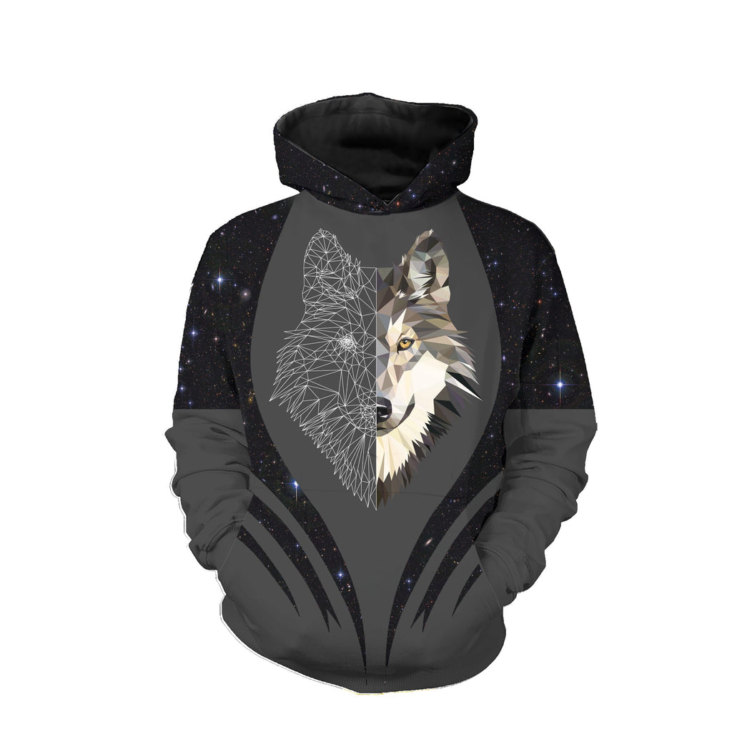 GB-NAT00373-02 A Half Face Wolf Native 3D Hoodie