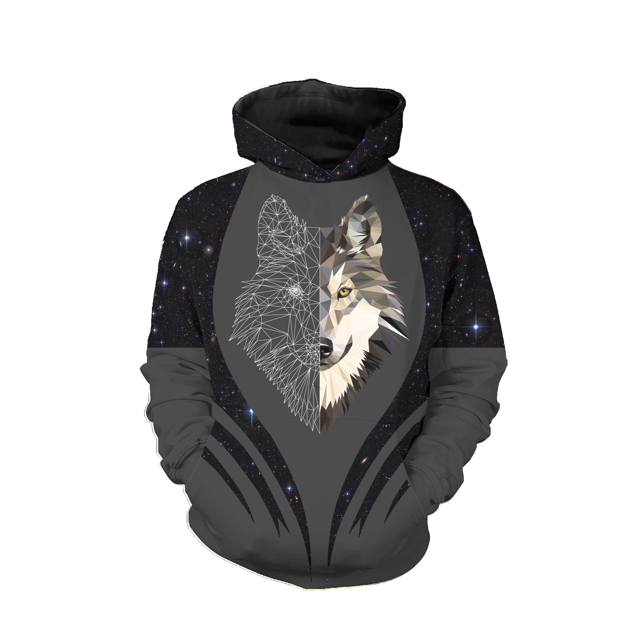 GB-NAT00373-02 A Half Face Wolf Native 3D Hoodie