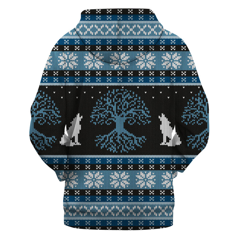 GB-NAT00459 Wolf & Tree Pattern Native 3D Hoodie