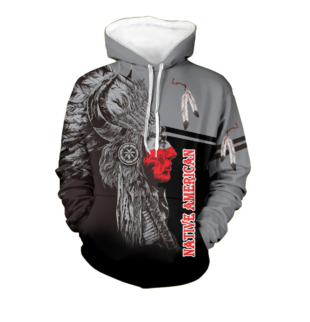 GB-NAT00457 Black & Red Chief Native 3D Hoodie