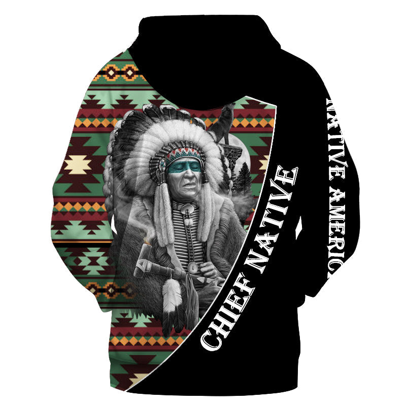 GB-NAT00471 Howling Wolf & Chief Native 3D Hoodie