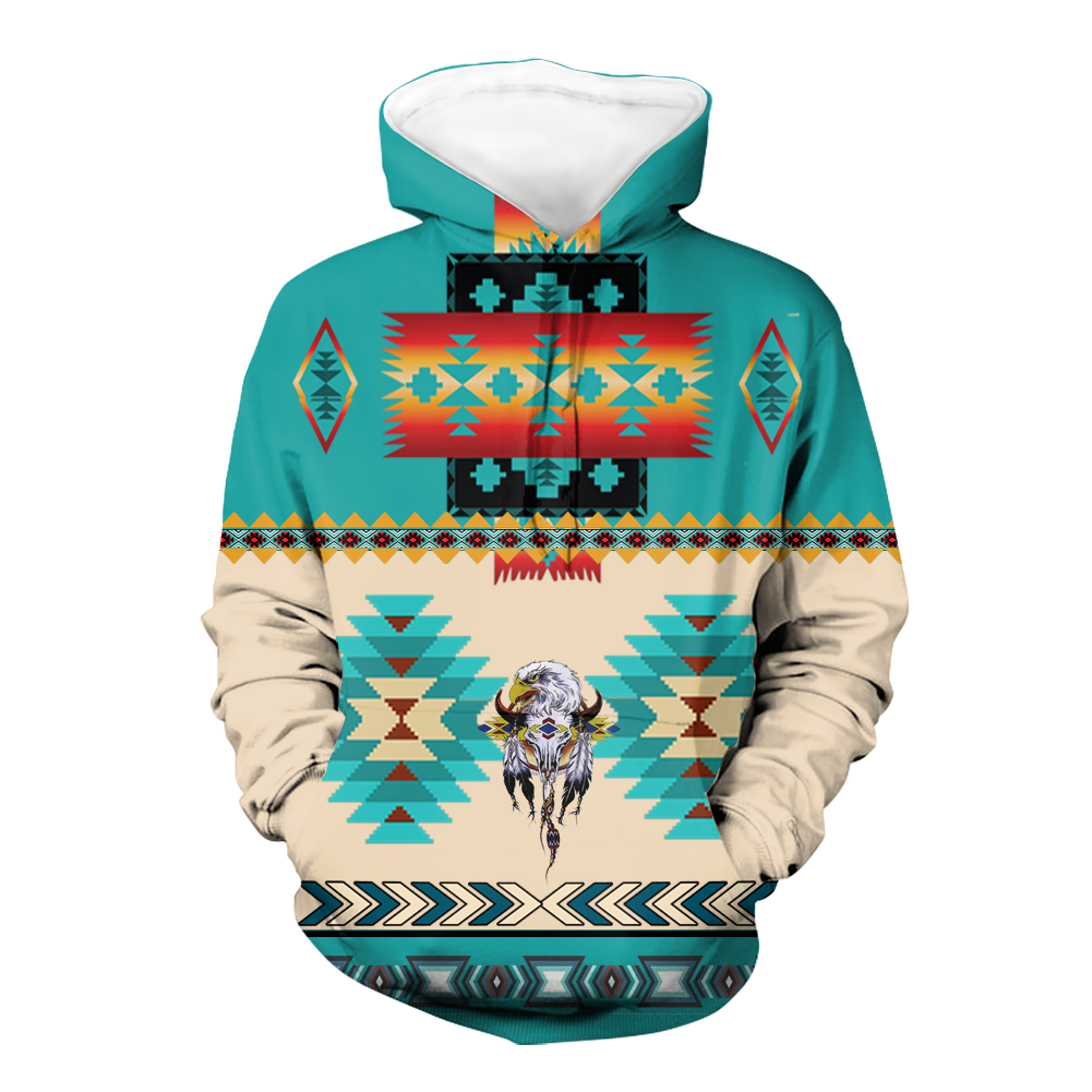 HD1105 Blue Ethnic Geometric Pattern 3D Hoodie
