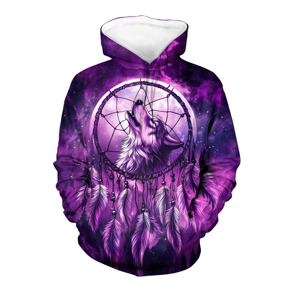 GB-NAT0005-02 Wolf With Feather Headdress 3D Hoodie