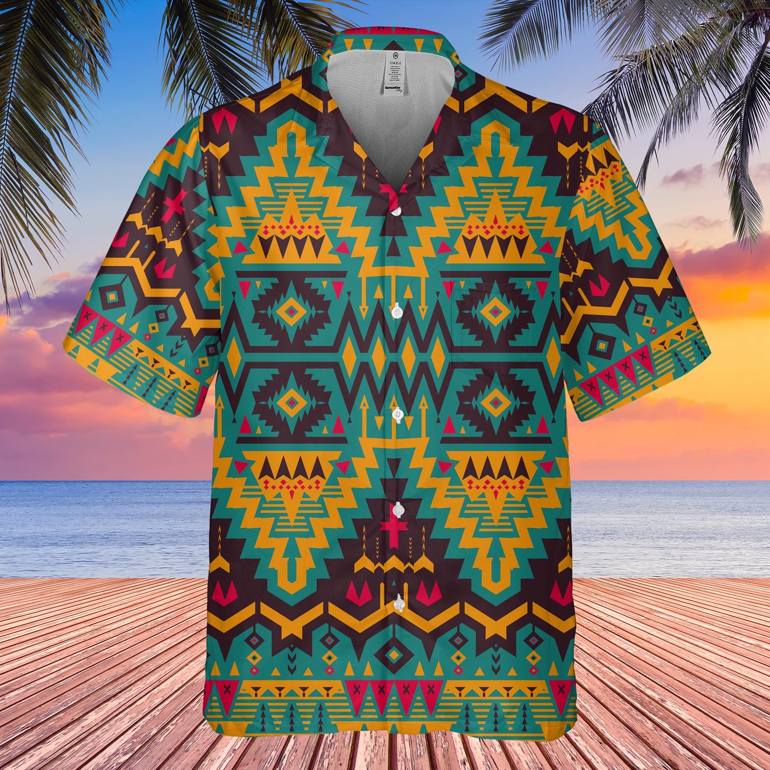GB-NAT00615 Orange and Emerald Colors Hawaiian Shirt 3D