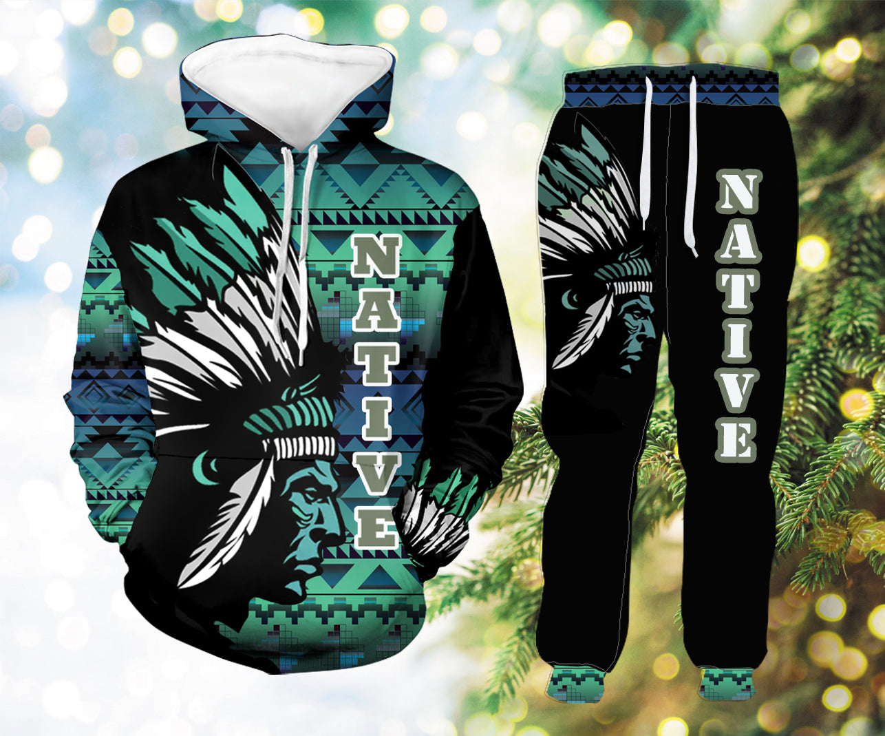 HLP00121 Pattern Native Hoodie Long Pants 3D Set