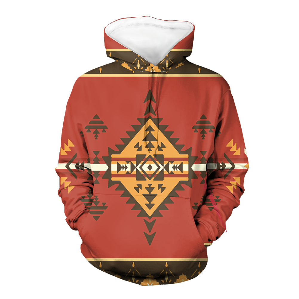 GB-NAT00331 Geometric Pattern Red Native American Pride 3D Hoodie