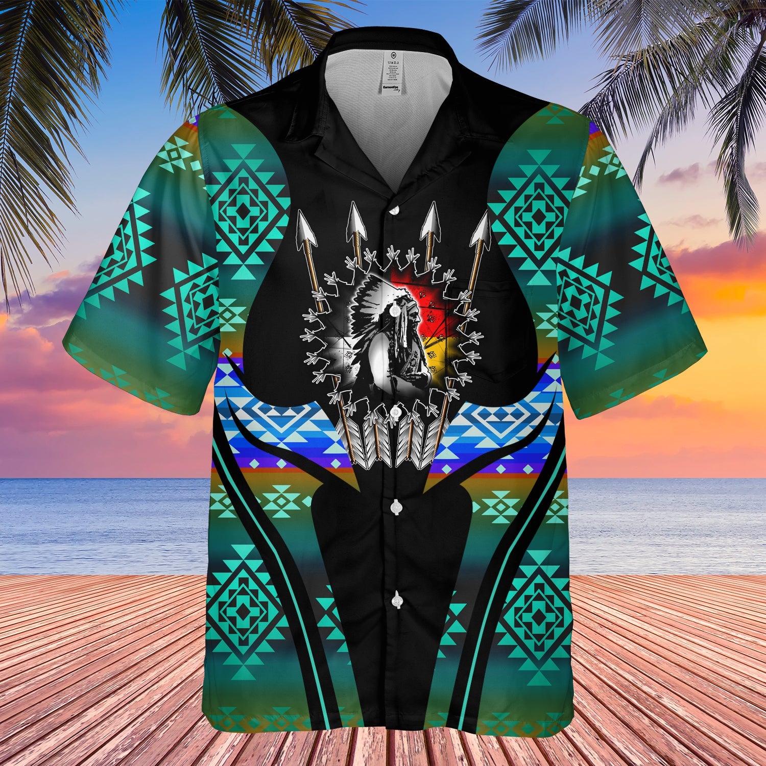 GB-HW000382 Tribe Design Native American Hawaiian Shirt 3D