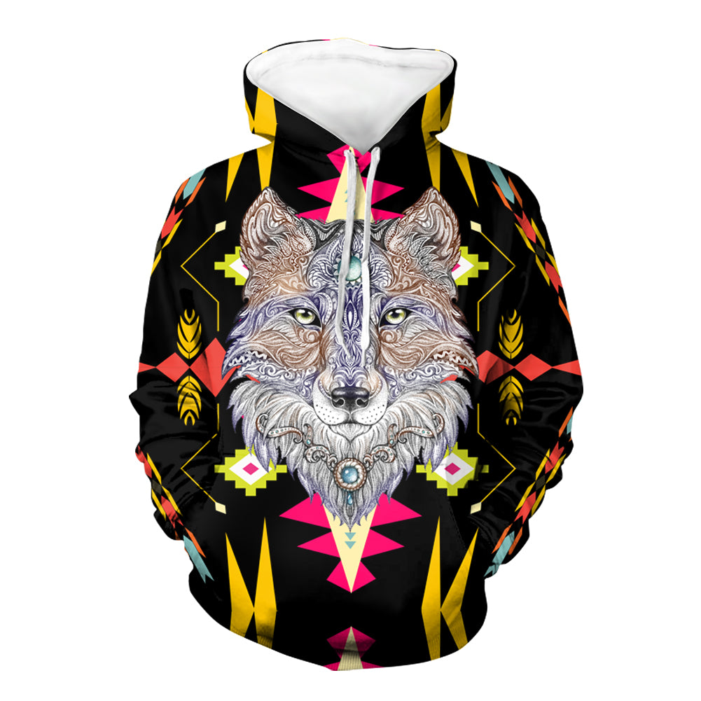 GB-NAT00345 Wolf Full Color Pattern 3D Hoodie