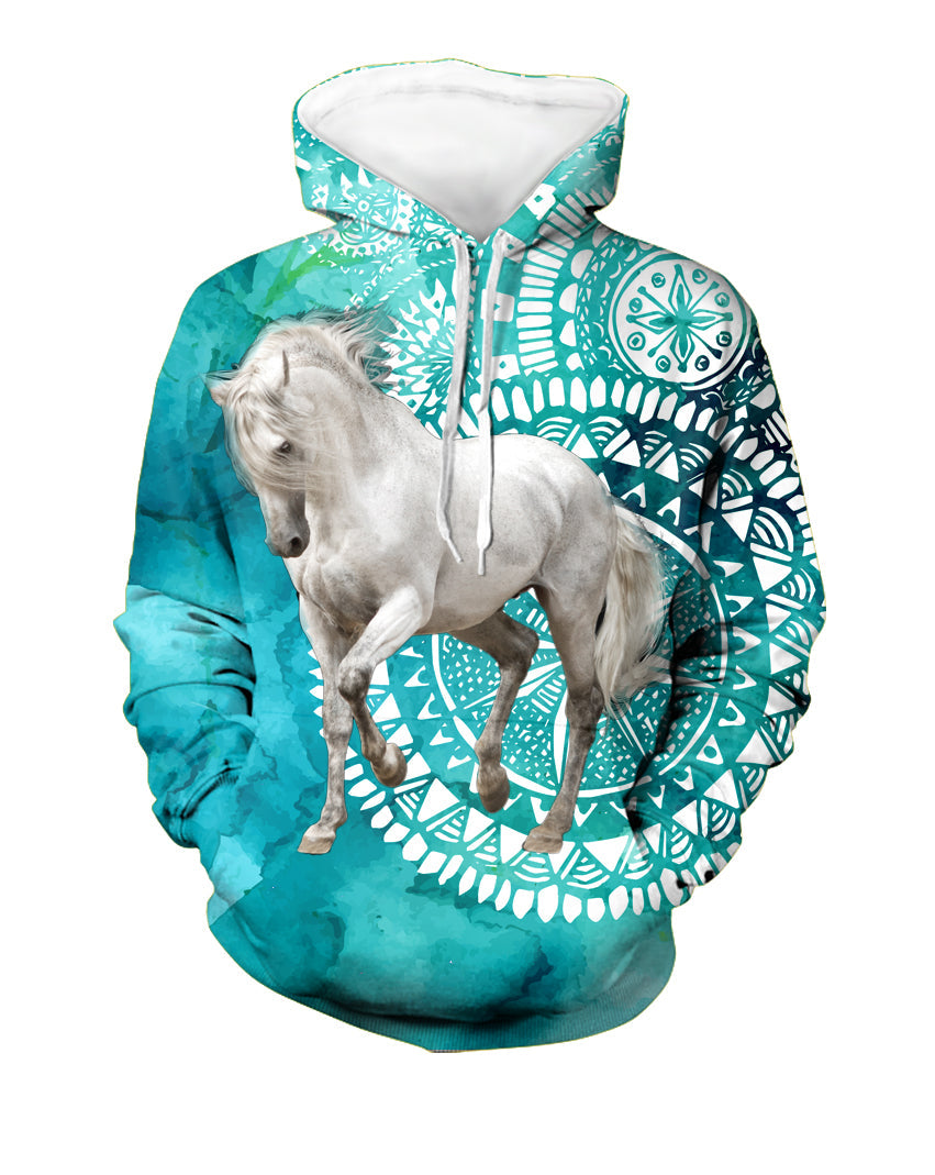 GB-NAT00503-02 White Horse 3D Hoodie