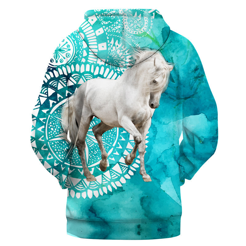 GB-NAT00503-02 White Horse 3D Hoodie