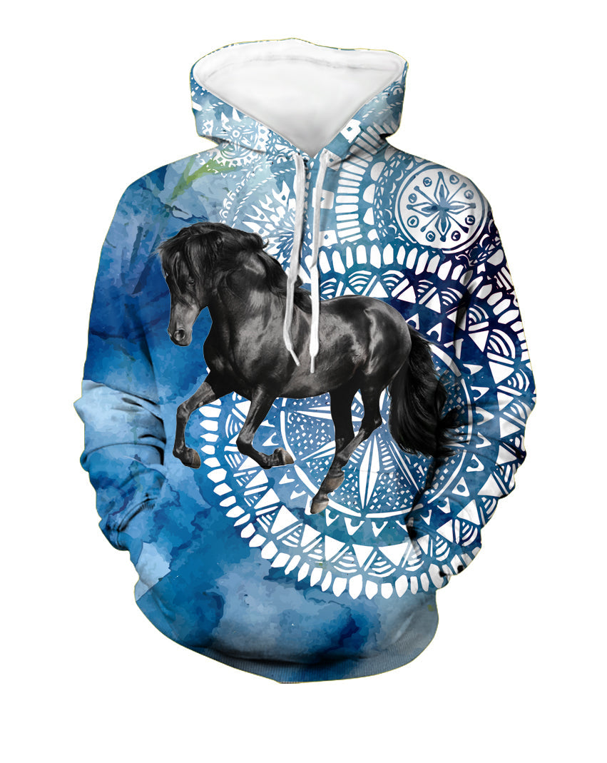 GB-NAT00504 Black Horse 3D Hoodie