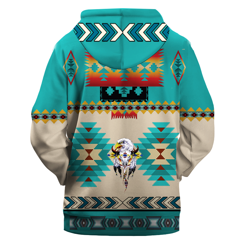 HD1105 Blue Ethnic Geometric Pattern 3D Hoodie