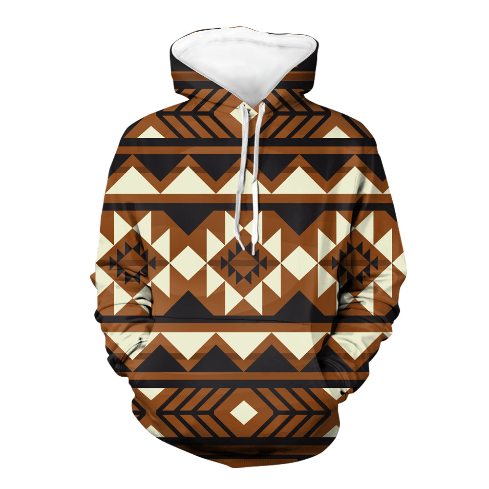 GB-NAT00508 Brown Pattern Native 3D Hoodie