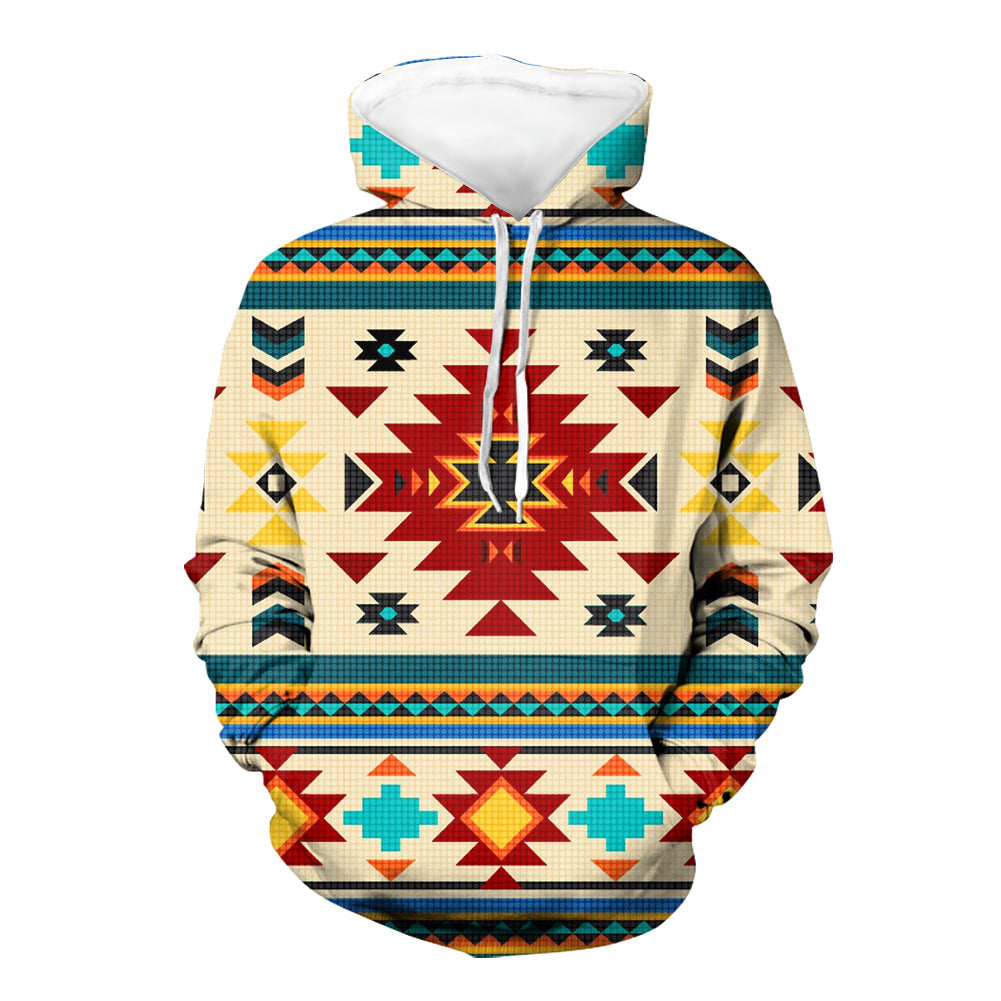 GB-NAT00511 Blue & Red Pattern Native 3D Hoodie