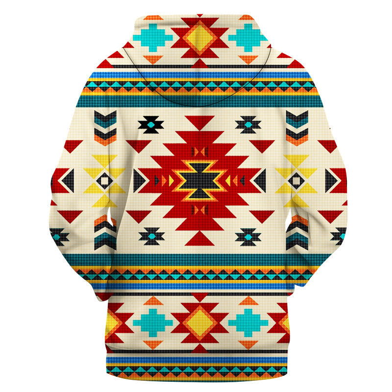 GB-NAT00511 Blue & Red Pattern Native 3D Hoodie
