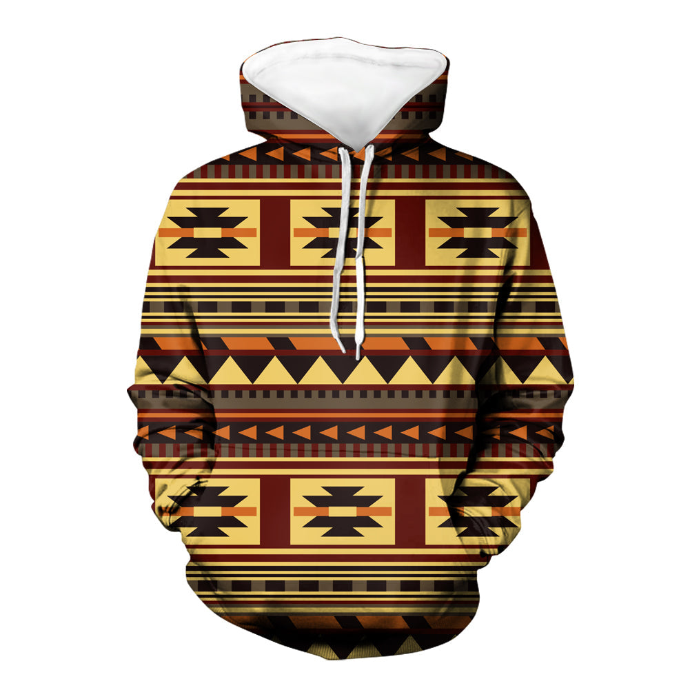 GB-NAT00507 Brown Ethnic Pattern Native 3D Hoodie