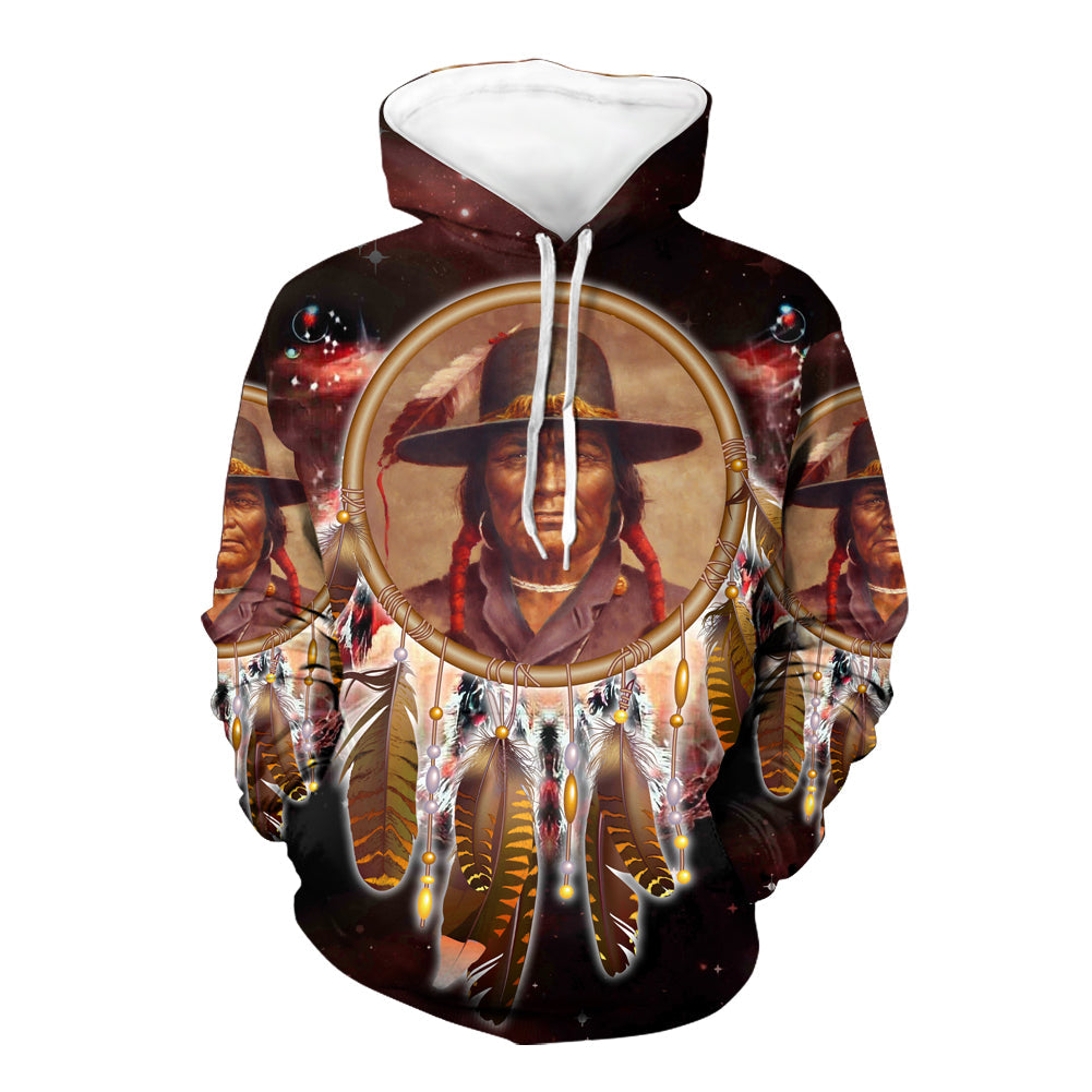 GB-NAT00353 Chief Dream Catcher Red Galaxy 3D Hoodie