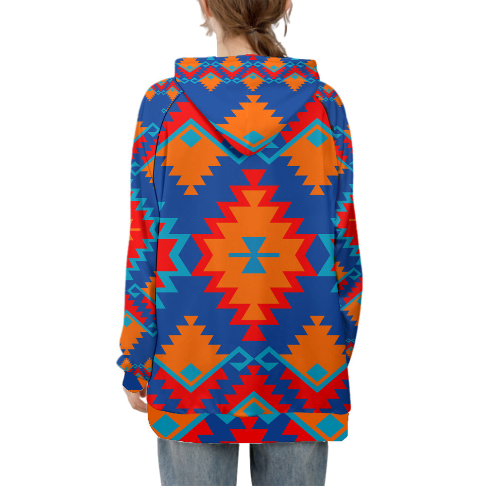 GB-NAT00520  Red & Yellow Geometric  3D Long Hoodies