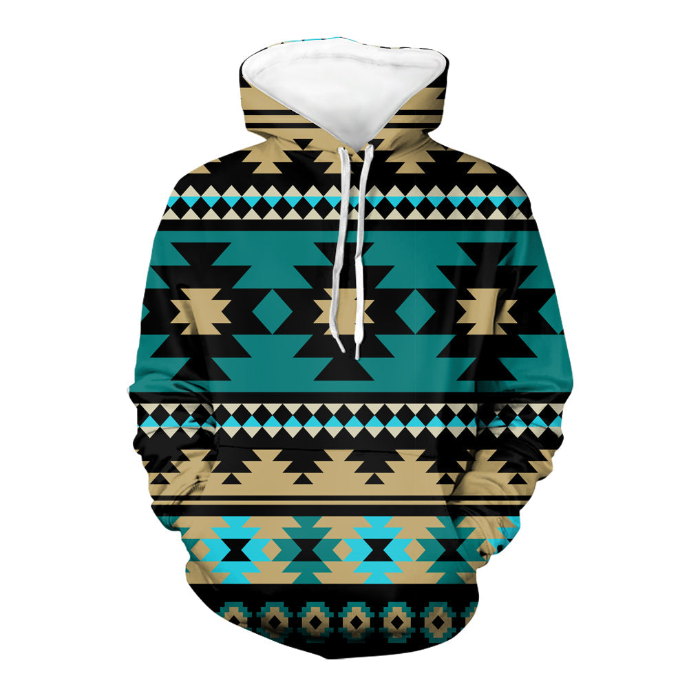 GB-NAT00509 Green Ethnic Aztec Pattern Native 3D Hoodie
