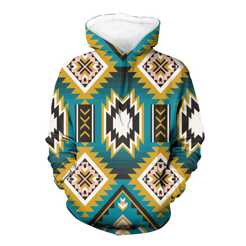 GB-NAT00517 Turquoise Geometric Pattern 3D Hoodie