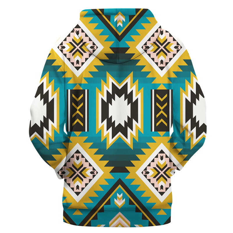 GB-NAT00517 Turquoise Geometric Pattern 3D Hoodie