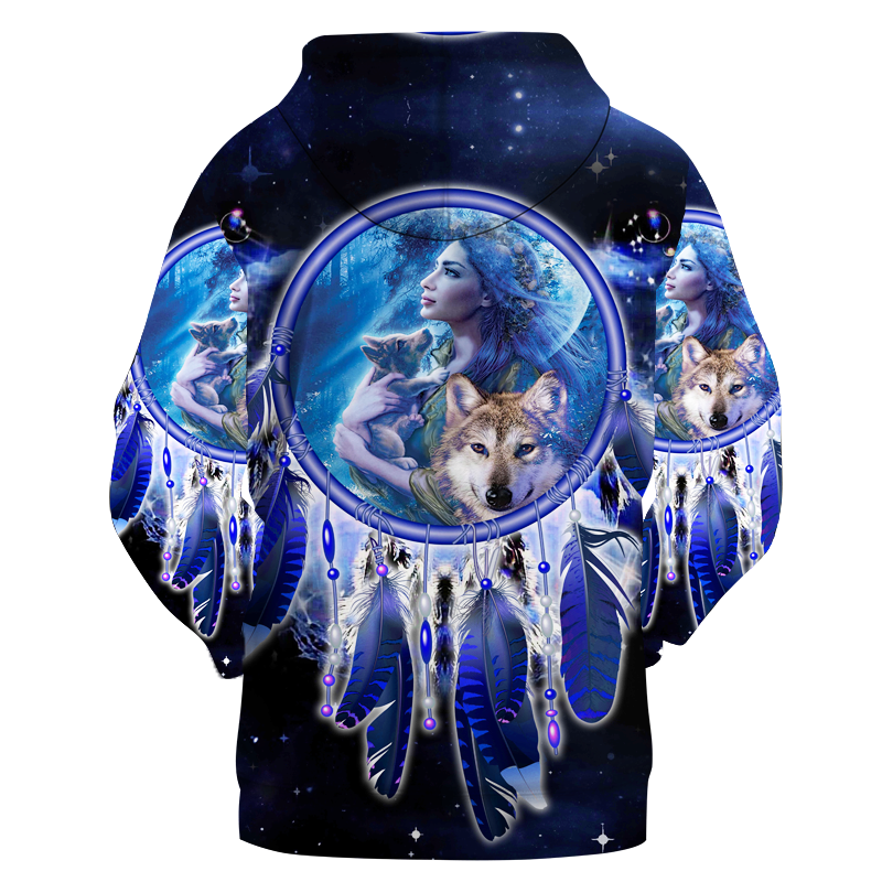 GB-NAT00358 Girl & Wolves Dream Catcher 3D Hoodie