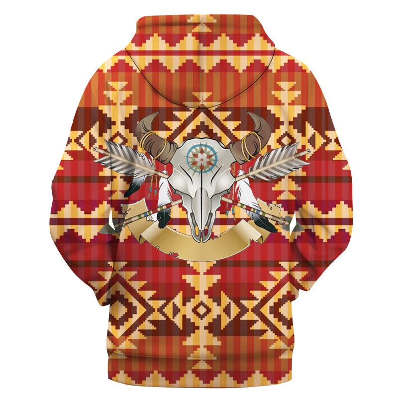 GB-NAT00523 Arrow Skull Bison Head 3D Hoodie