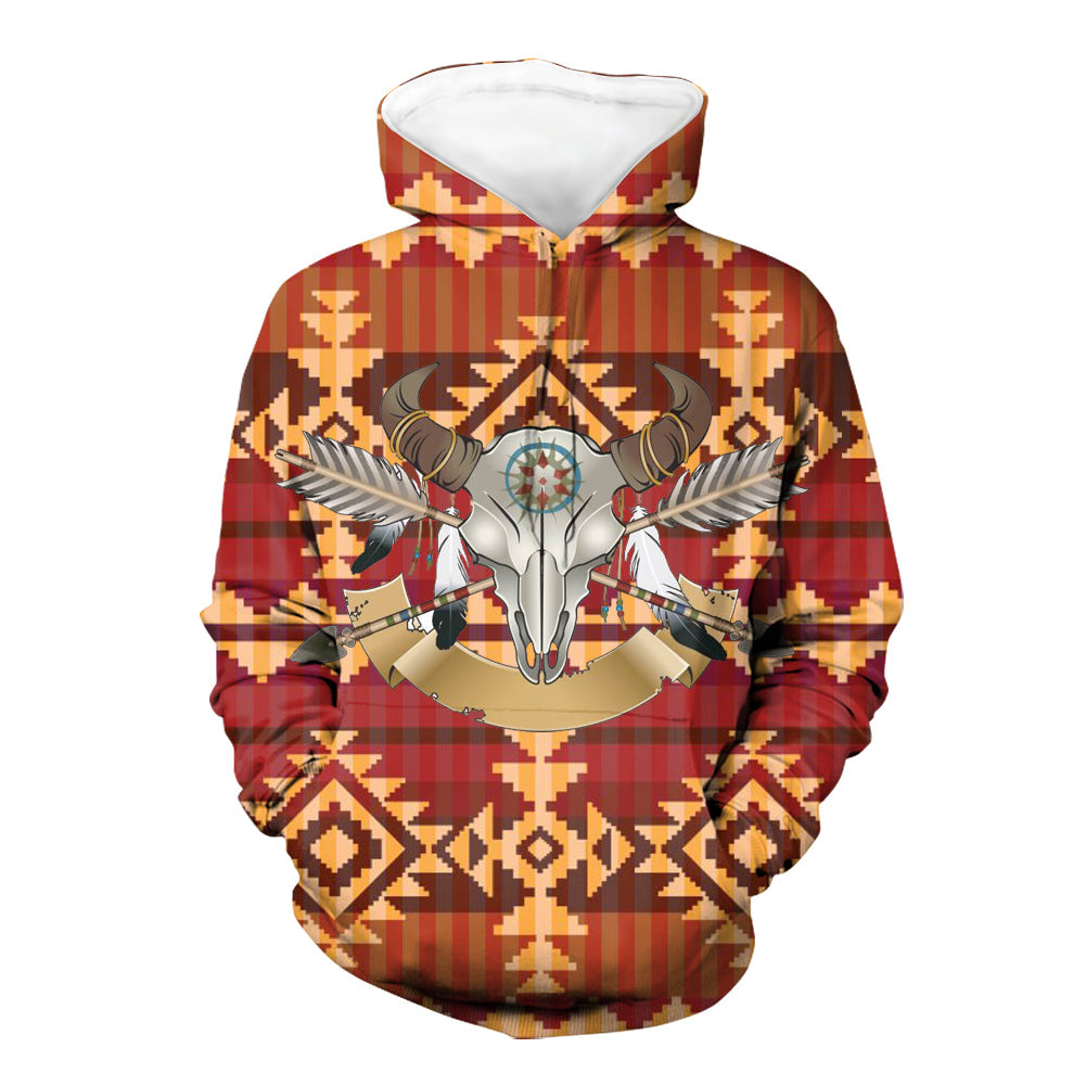 GB-NAT00523 Arrow Skull Bison Head 3D Hoodie