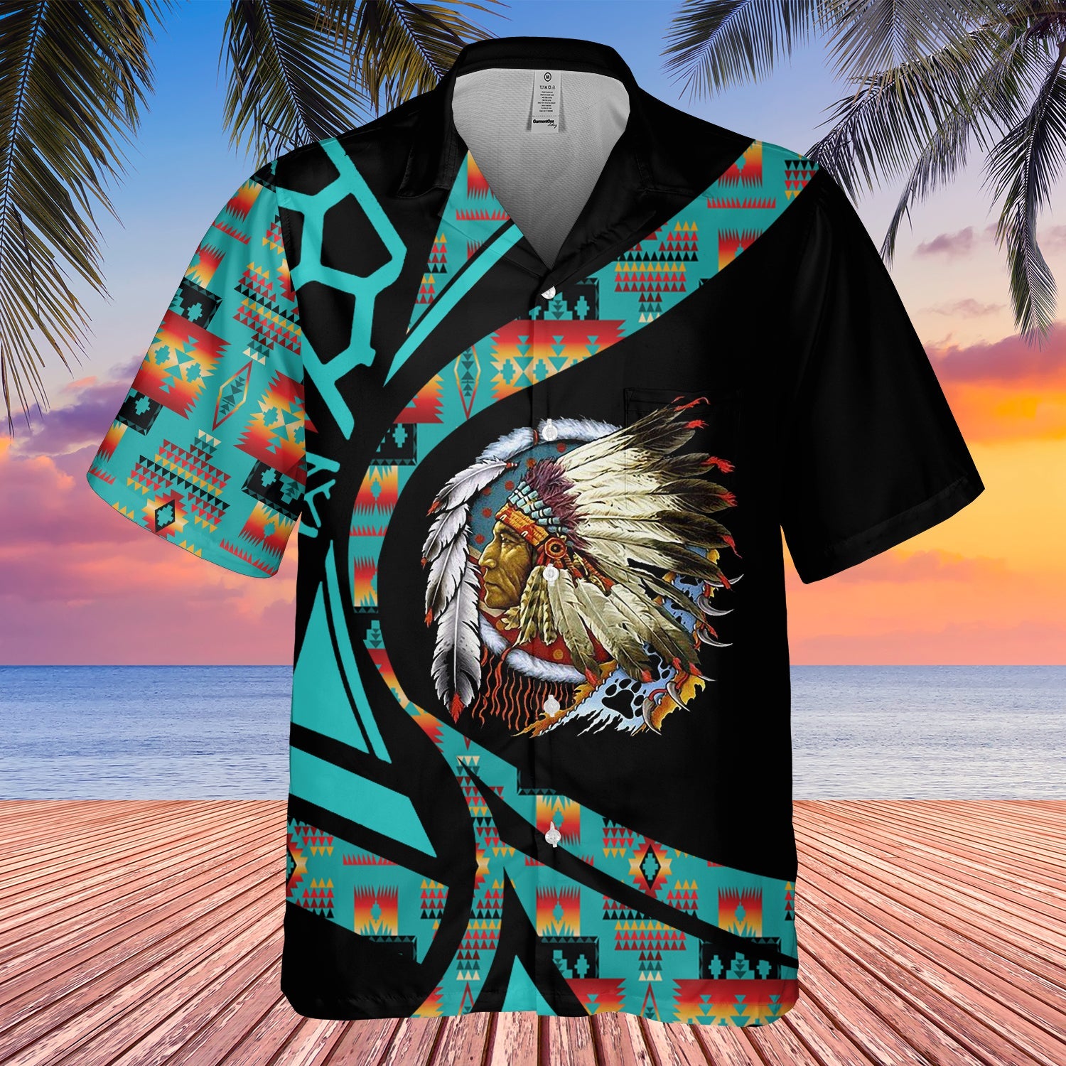 GB-HW001087 Tribe Design Native American Hawaiian Shirt 3D