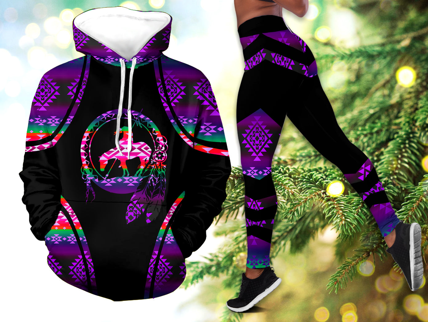 GB-NAT00680  Pattern  Light Native American  3D Hoodie Legging Set