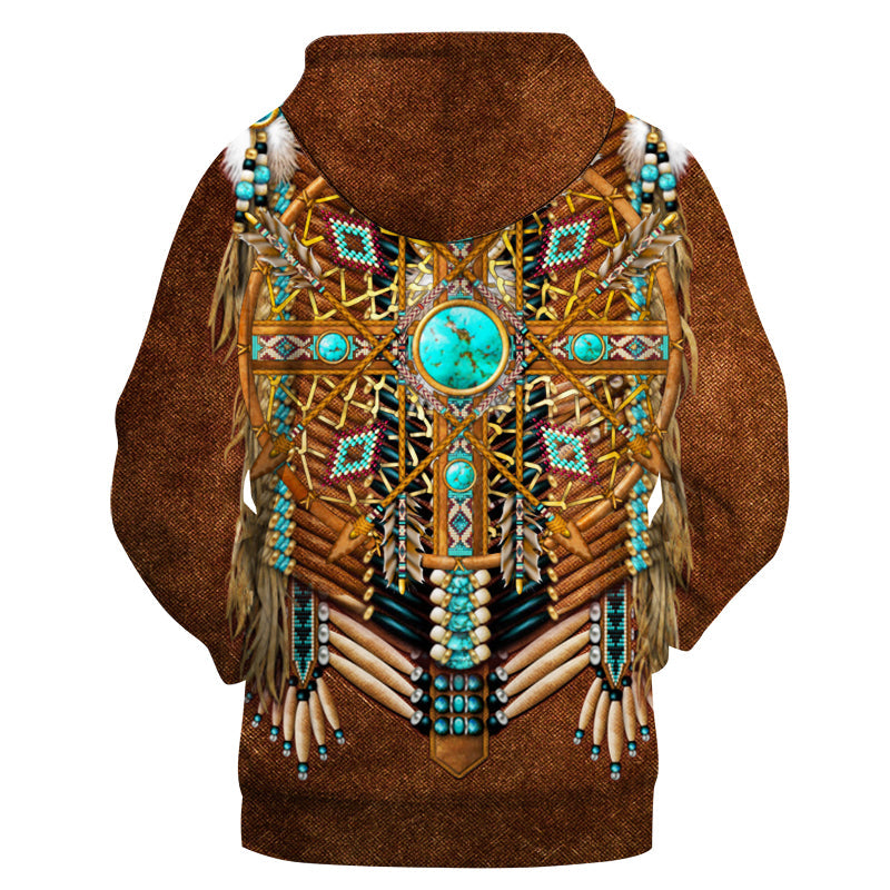 HD001 Wolf Turquoise Pattern 3D Hoodie