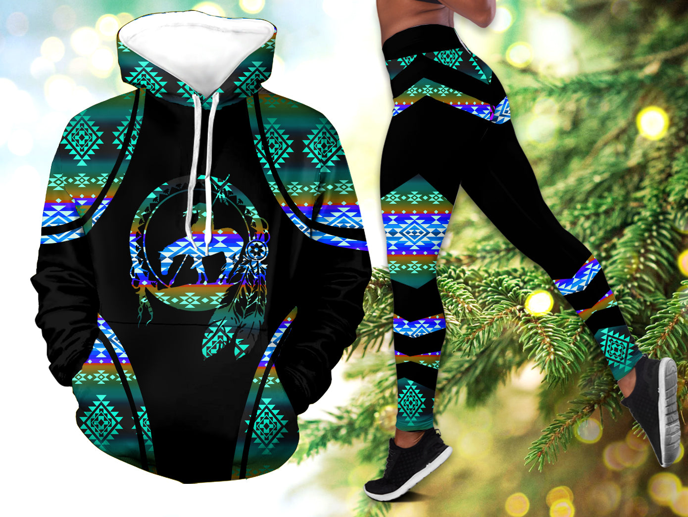 GB-NAT00680-02  Pattern  Light Native American  3D Hoodie Legging Set