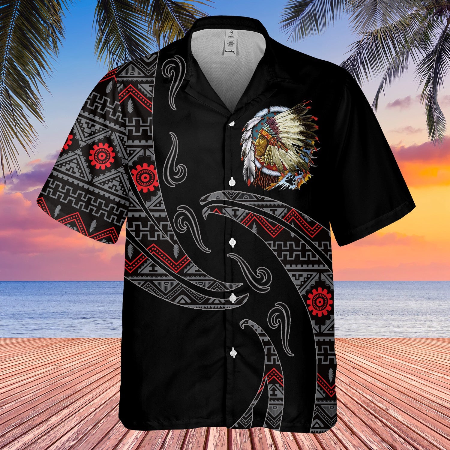 GB-HW001060 Tribe Design Native American Hawaiian Shirt 3D