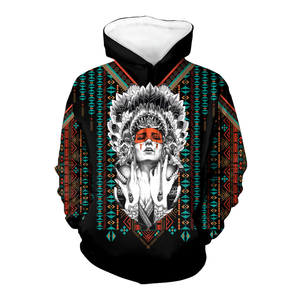 GB-NAT00369 Native Girl Pattern Pattern 3D Hoodie