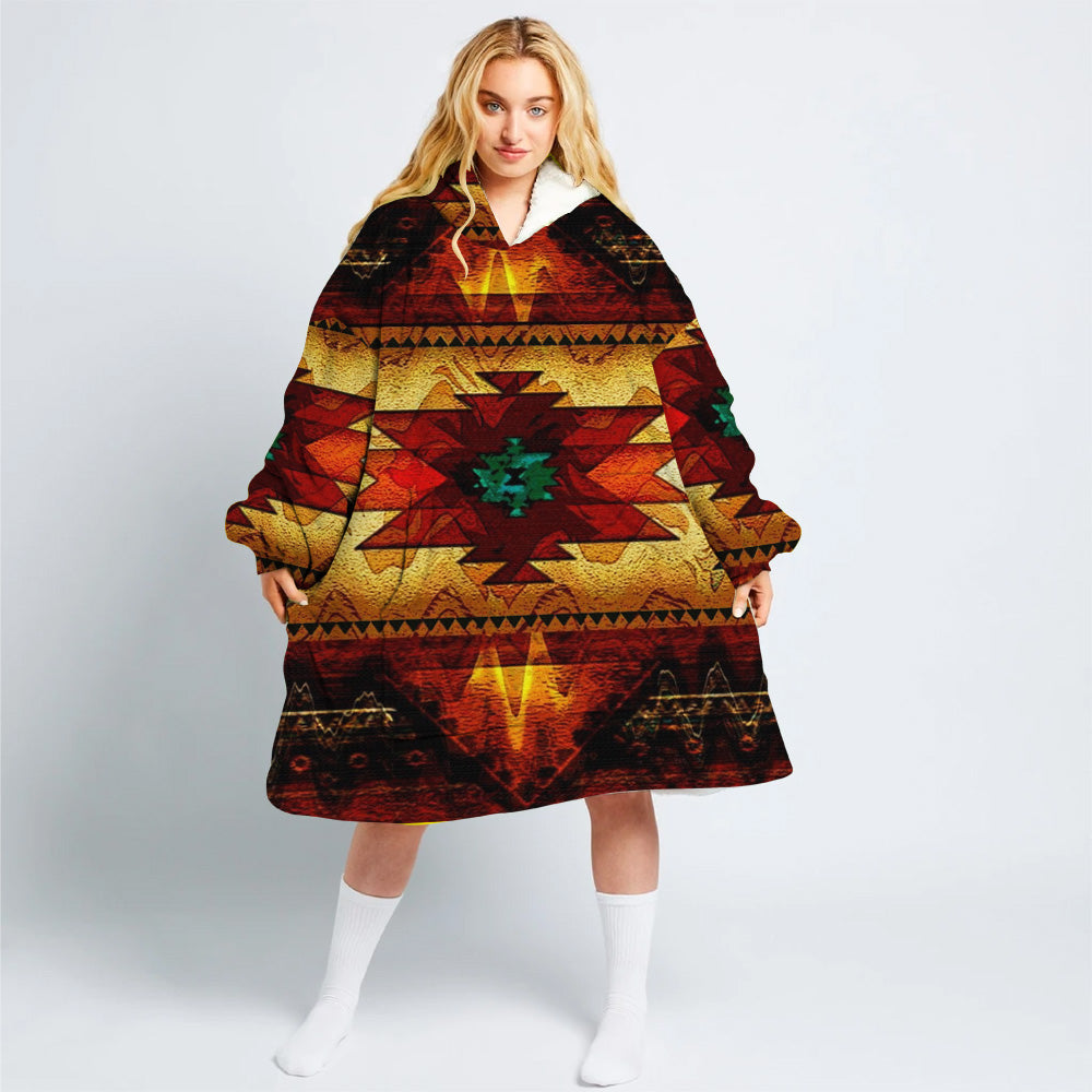 GB-NAT00068 United Tribes Brown Design Long Fleece Hoodie