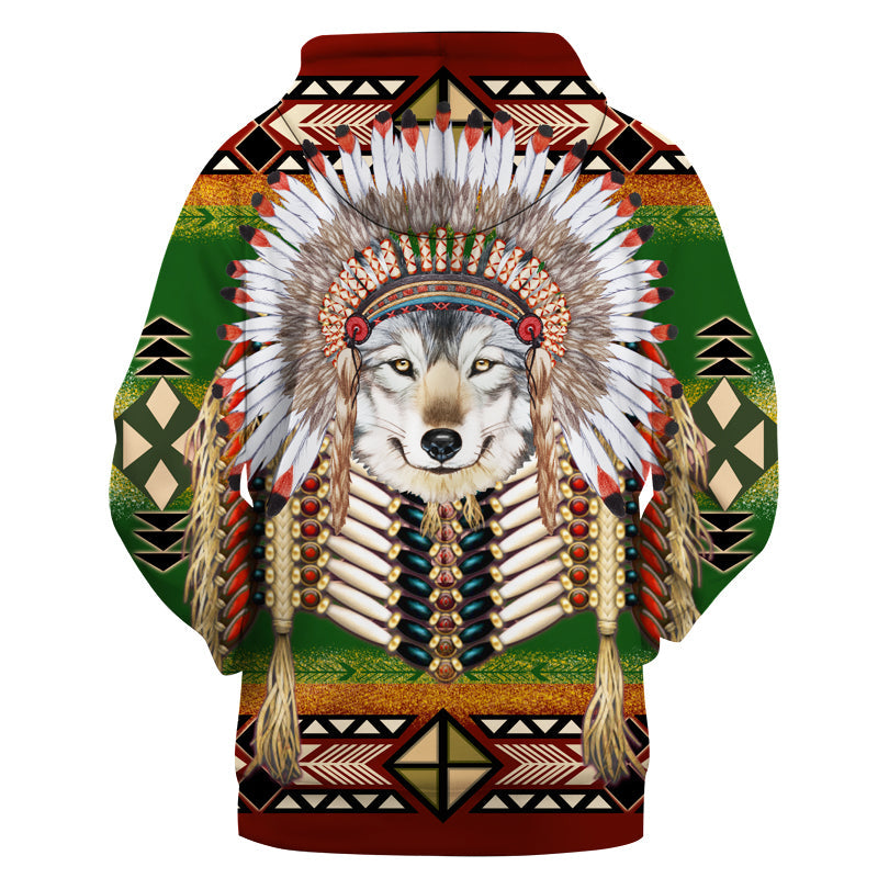 GB-NAT00374 Headdress Wolf Native 3D Hoodie