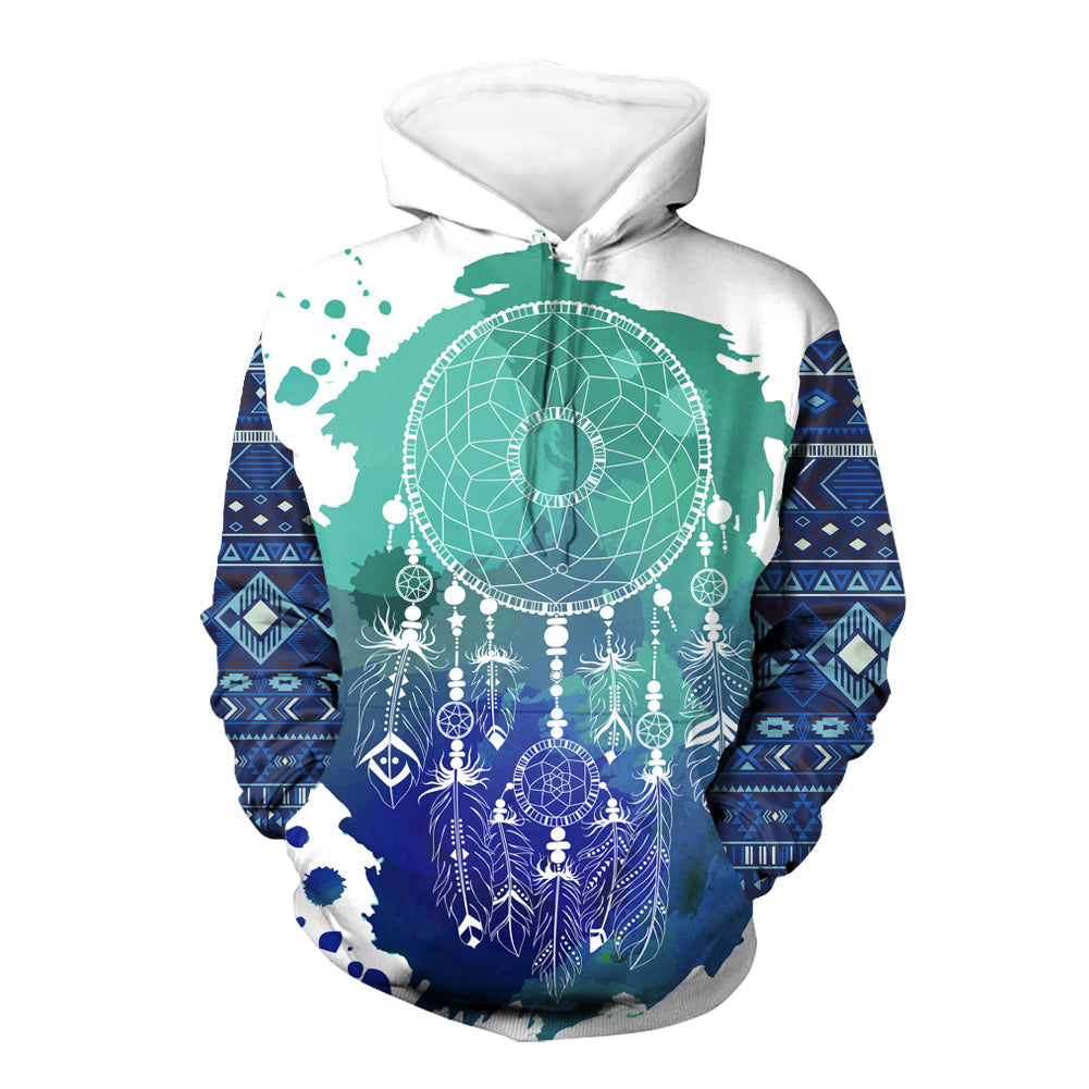 GB-NAT00376 Blue & Green Dream Catcher 3D Hoodie