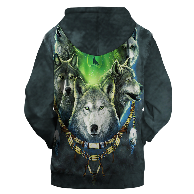 GB-NAT00267 Wolf Pack Moon Light Native 3D Hoodie