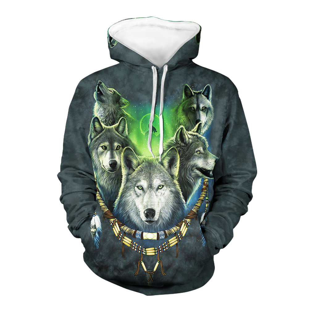GB-NAT00267 Wolf Pack Moon Light Native 3D Hoodie