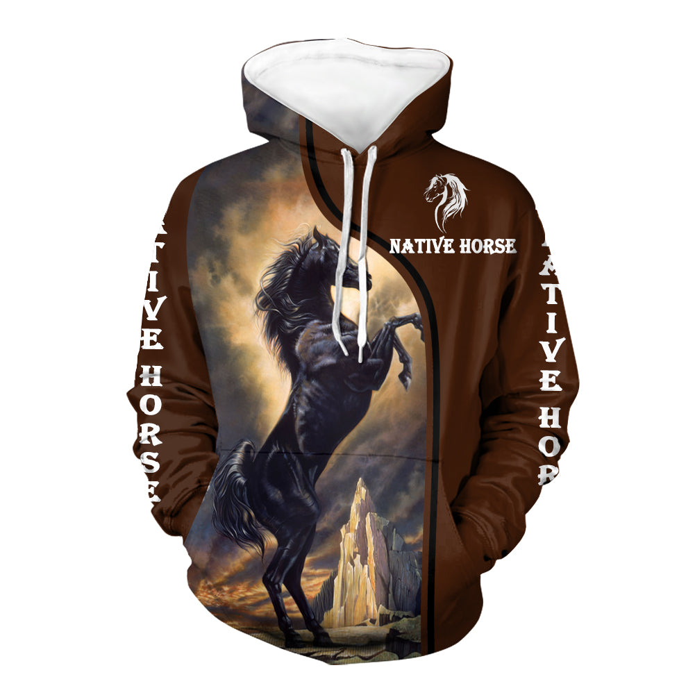 GB-NAT00396 Black Horse Native 3D Hoodie