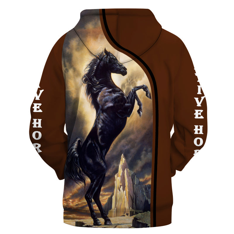 GB-NAT00396 Black Horse Native 3D Hoodie