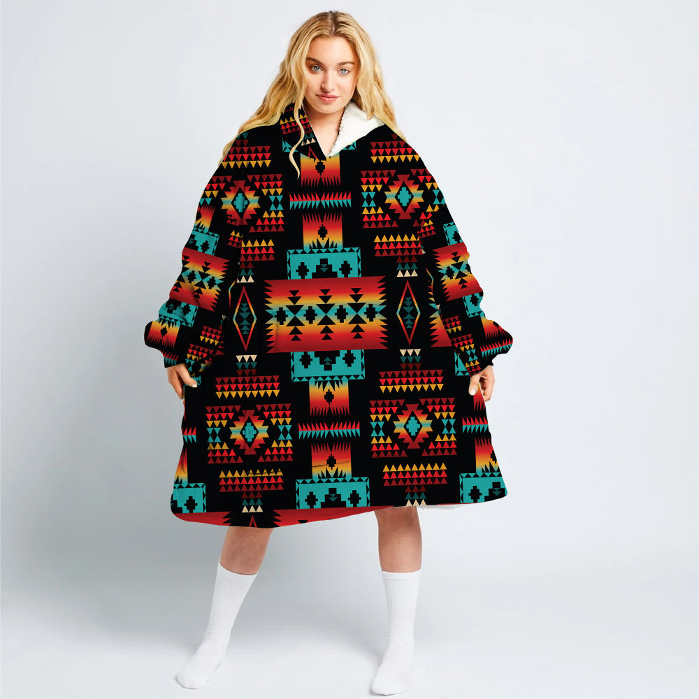 GB-NAT00046-02 Black Native Tribes Pattern Native Long Fleece Hoodie