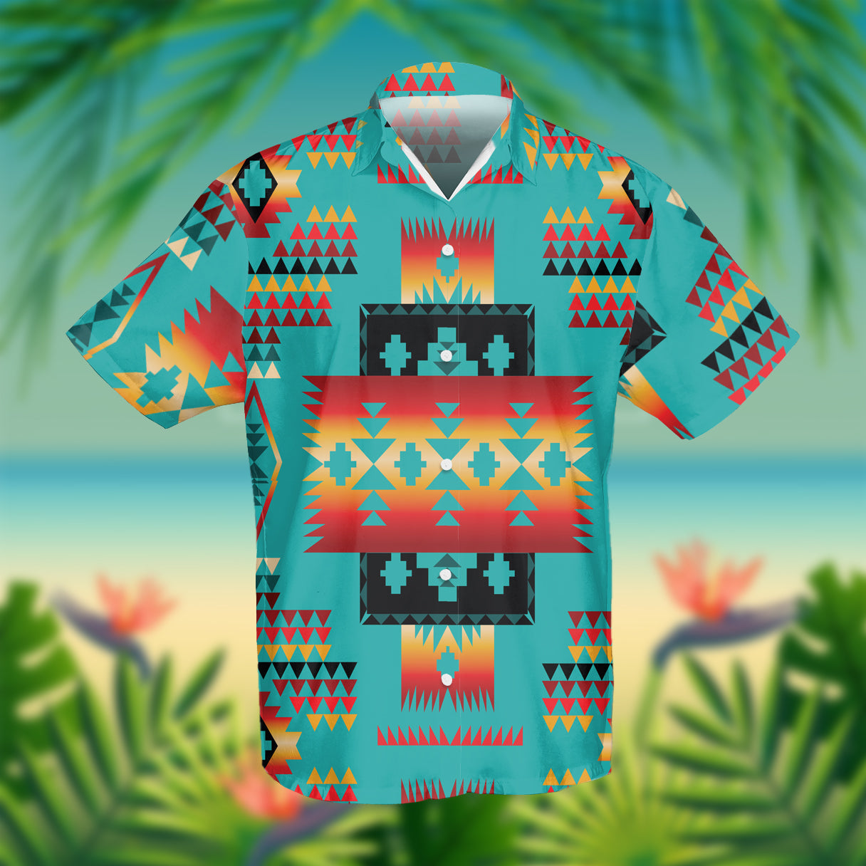 GB-NAT00046-01 Blue Native Tribes Pattern Native American Hawaiian Shirt 3D