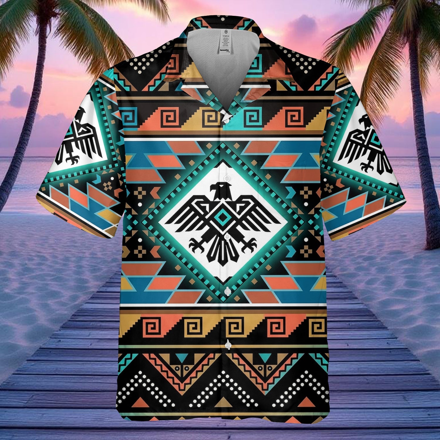 BLK0034v2 Thunderbird Native American Hawaiian Shirt 3D