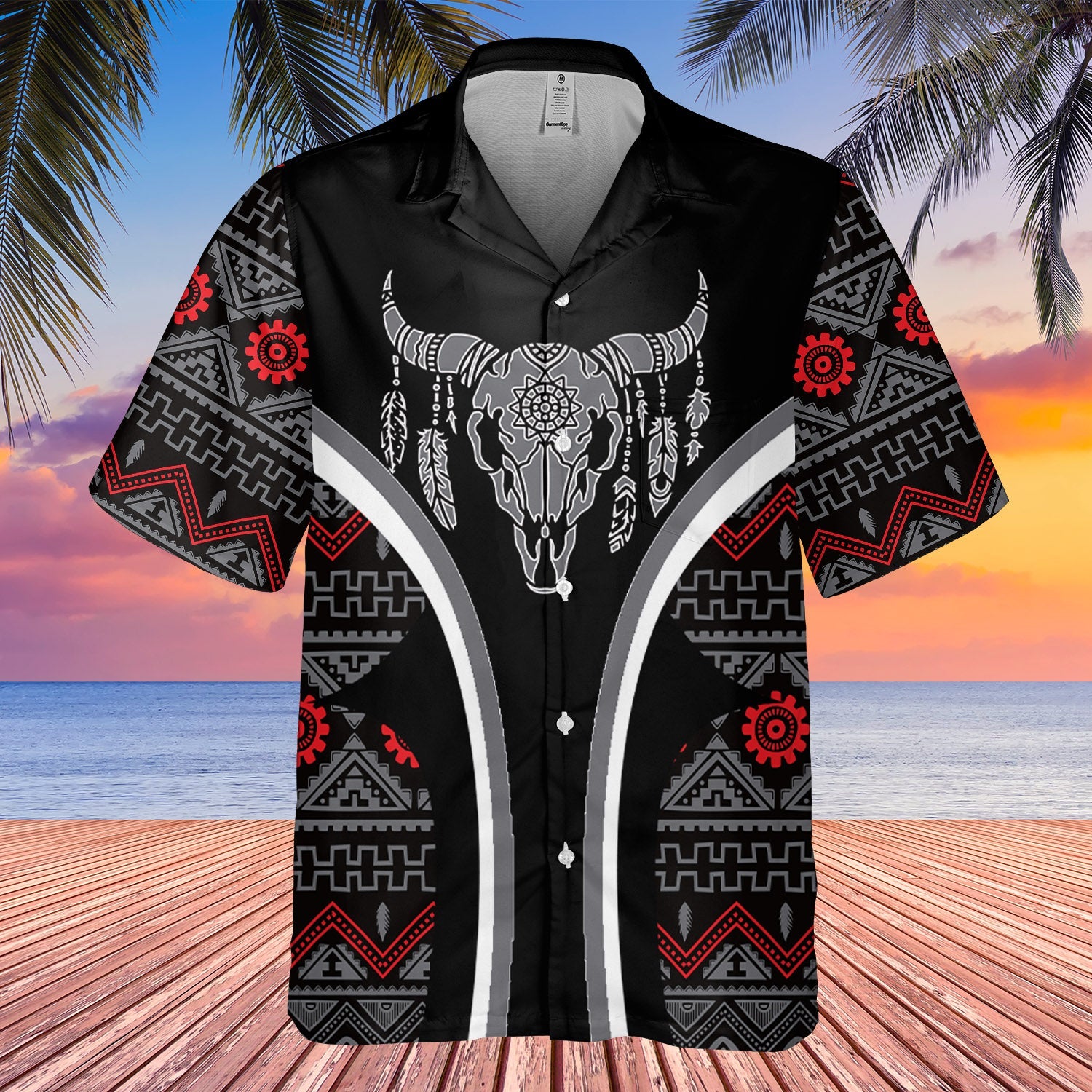 CSA-00214 Bison Skull Native American Hawaiian Shirt 3D
