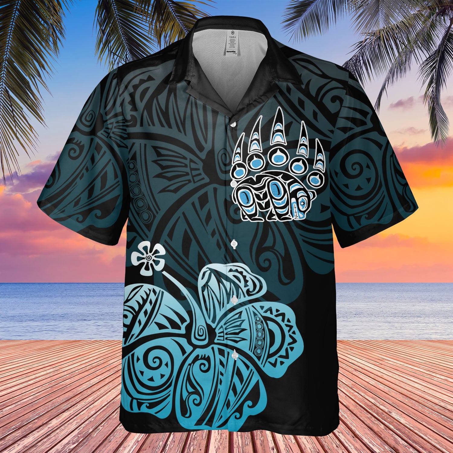DS250805M01v13 Hibiscus Bear Native American Hawaiian Shirt 3D