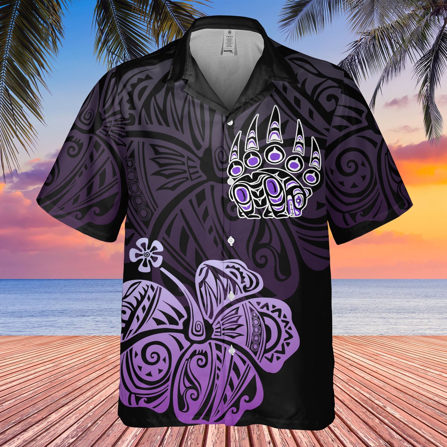 DS250805M01v14 Hibiscus Bear Native American Hawaiian Shirt 3D
