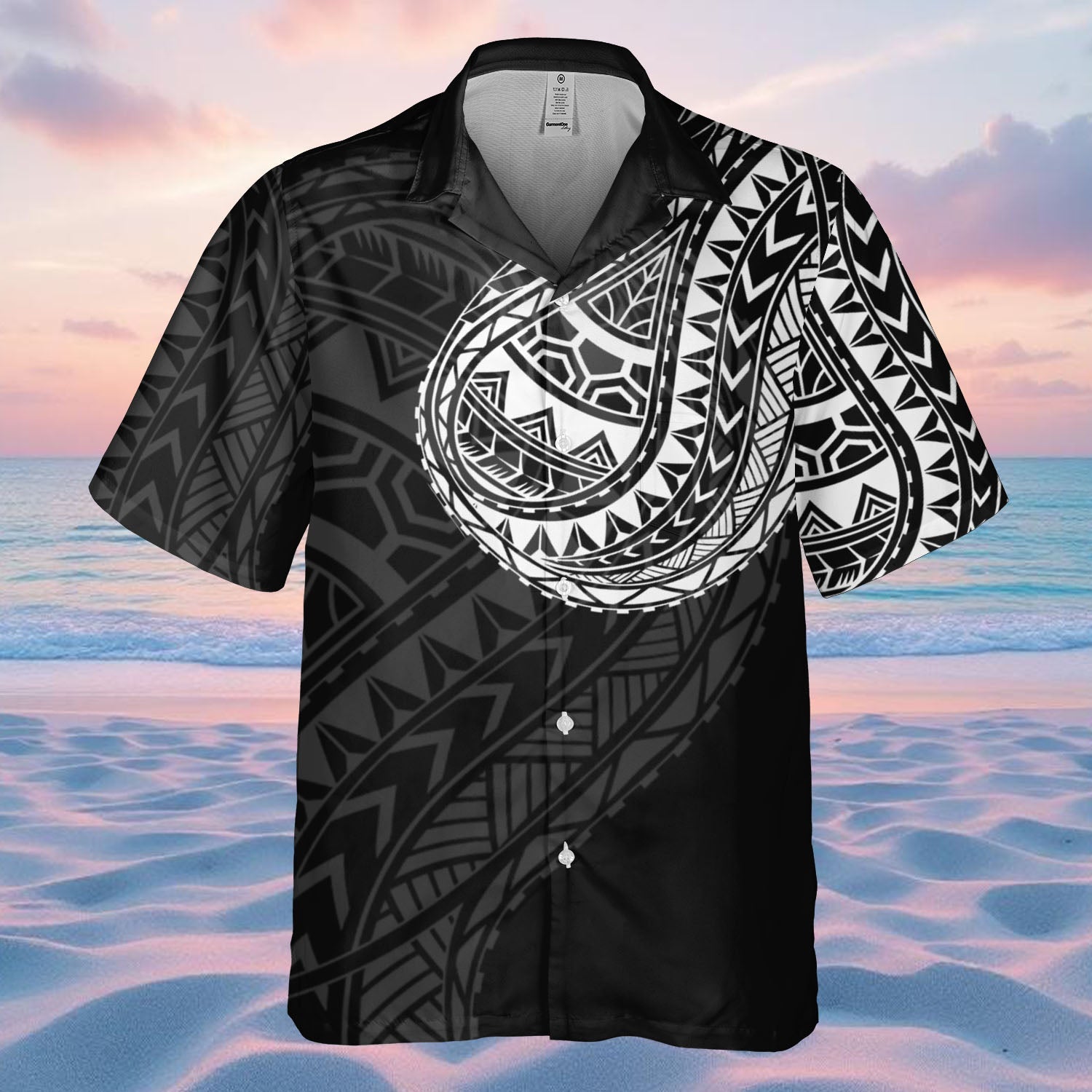 DS250807M01 White Black Pattern Native American Hawaiian Shirt 3D